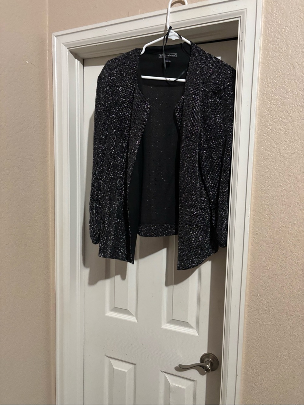 Jessica Howard Black Sparkle Open-Front Cardigan